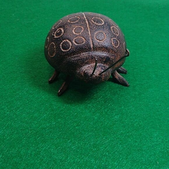 Cast Metal Brown Ladybug Insect Figurine Country Cottagecore Kitsch Garden - Picture 2 of 6